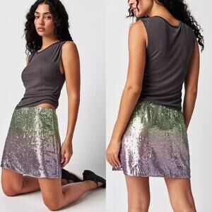LOVESHACKFANCY Anthropologie Mermaid Ombré Sequin Mini Skirt Plus Size
